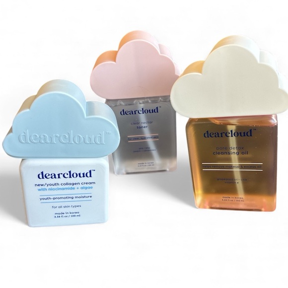 DearCloud Skincare Bundle: cleansing oil collagen cream and clear nectar toner